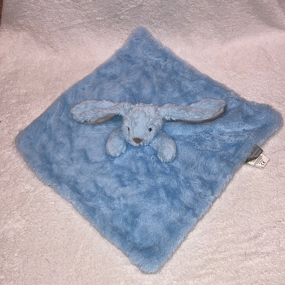 Blankets & Beyond Blue Bunny Rabbit Security Blanket Lovey Plush Gray 15x15